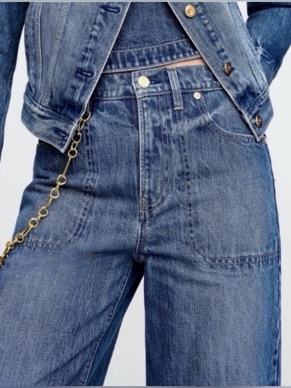 Cult Gaia X Gap Wide-Leg Jeans With Detachable Gold Chain Sz 28 - Picture 3 of 9